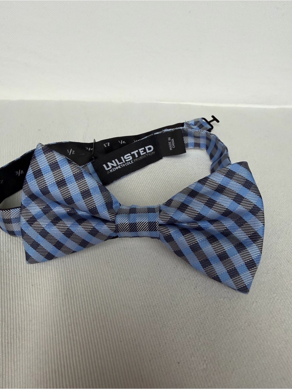 UNLISTED Blue and Black Diagonal Plaid Pre-Tied Bow Tie